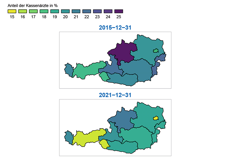 Grafik 10: Anteil an Kassenärztinnen und Kassenärzten an der Ärzteschaft nach Bundesländern