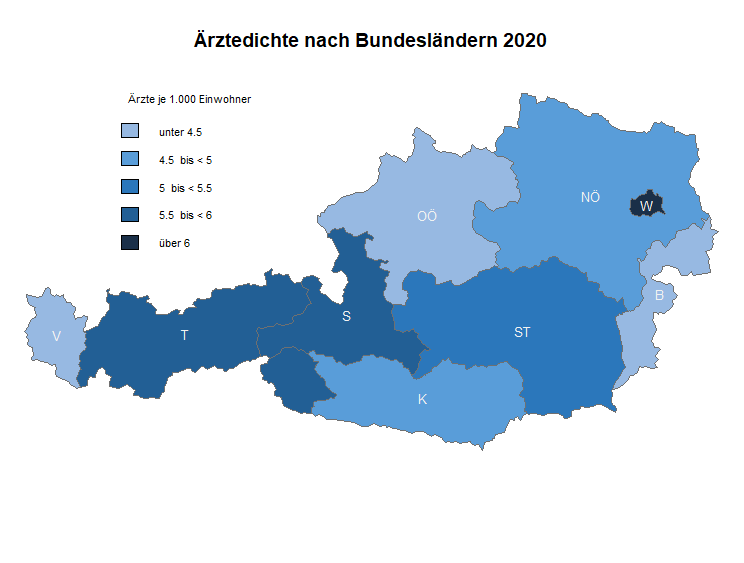 Ärztedichte nach Bundesländern 2020