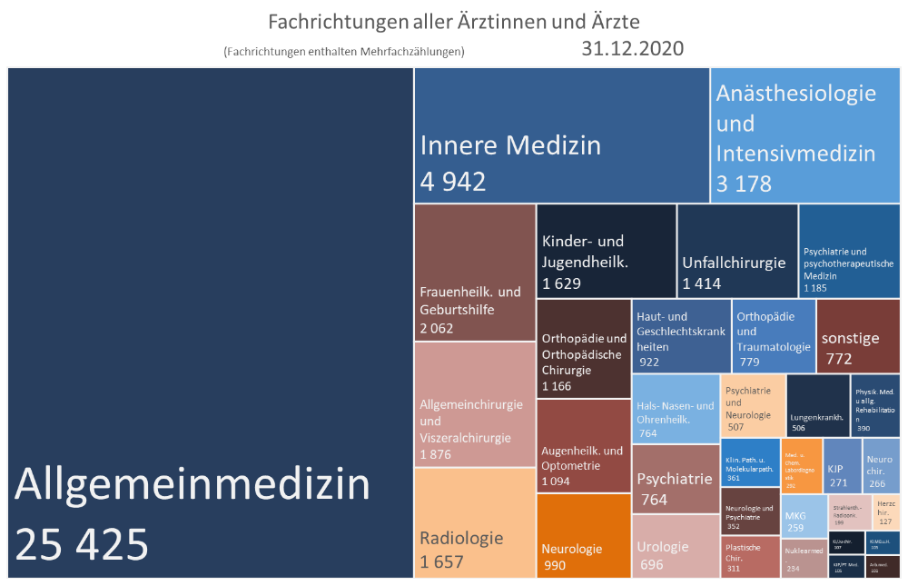 Fachrichtungen aller Ärztinnen und Ärzte 2020