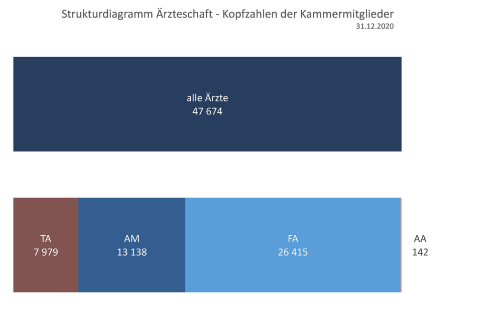 Strukturdiagramm Ärzteschaft: Kopfzahlen der Kammermitglieder 2020