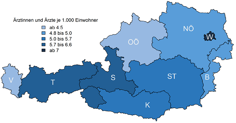 Grafik 10: Ärztedichte nach Bundesländern (Kammermitglieder)