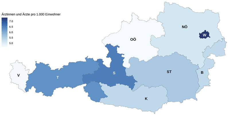 Grafik 10: Ärztedichte nach Bundesländern (Kammermitglieder)